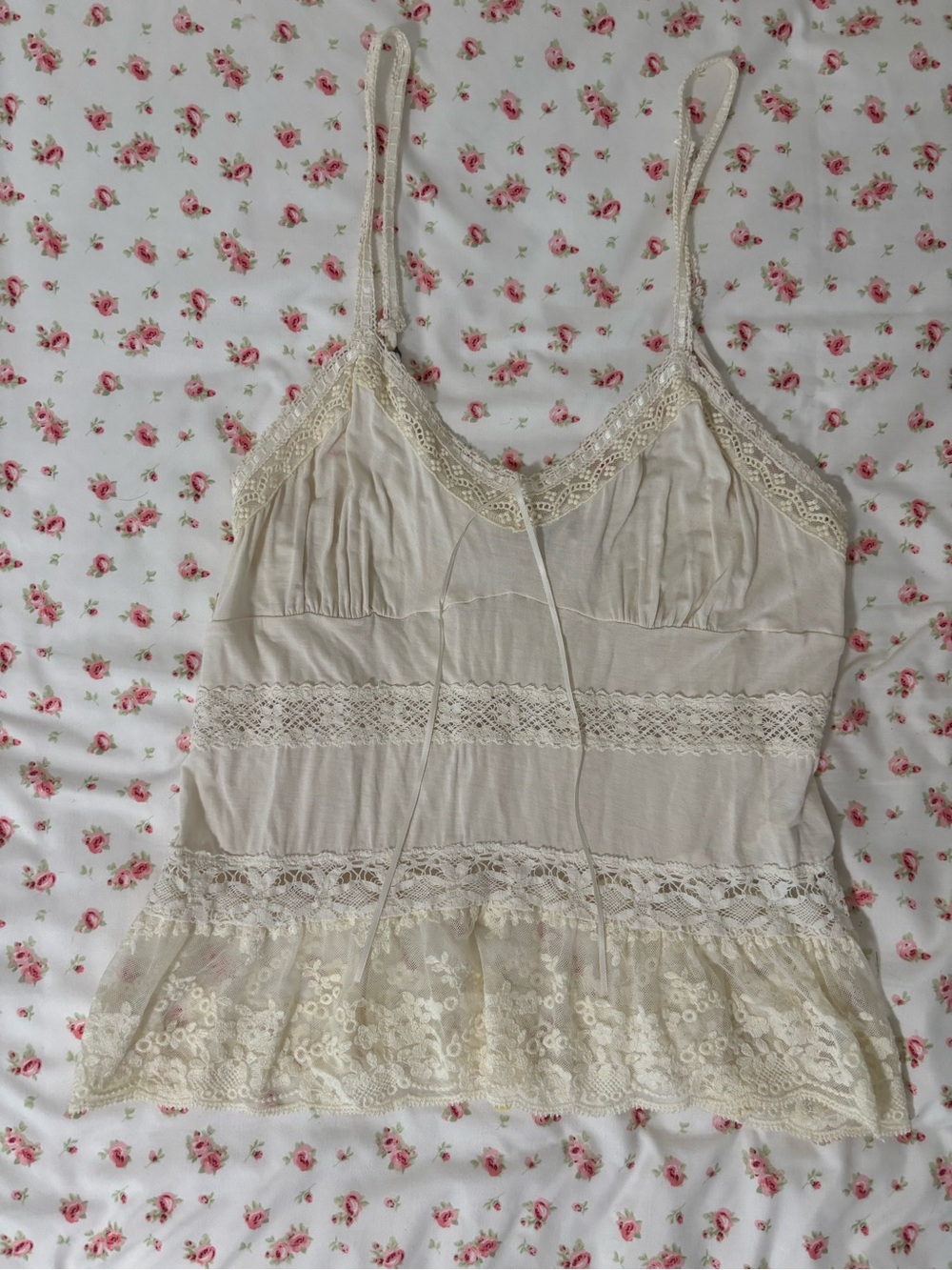 Denim & Supply Ralph Lauren Cream Cami with Pink Floral Print
